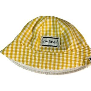T W Bear Yellow and white gingham lined bucket hat
